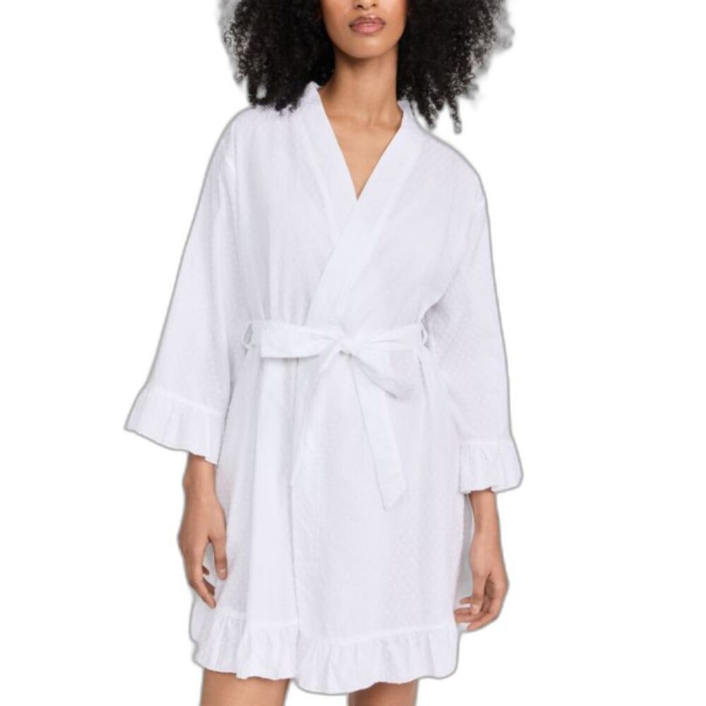 Plum Pretty Sugar Womens White 100% Cotton Floral Embroidered Short Robe Size M